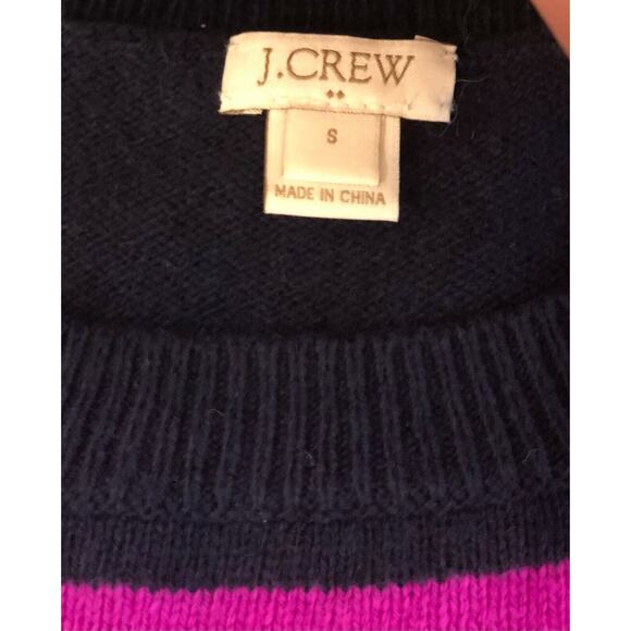 J. Crew Navy Blue & Pink cotton & wool crewneck sweater, sz Small, preppy - Picture 3 of 4